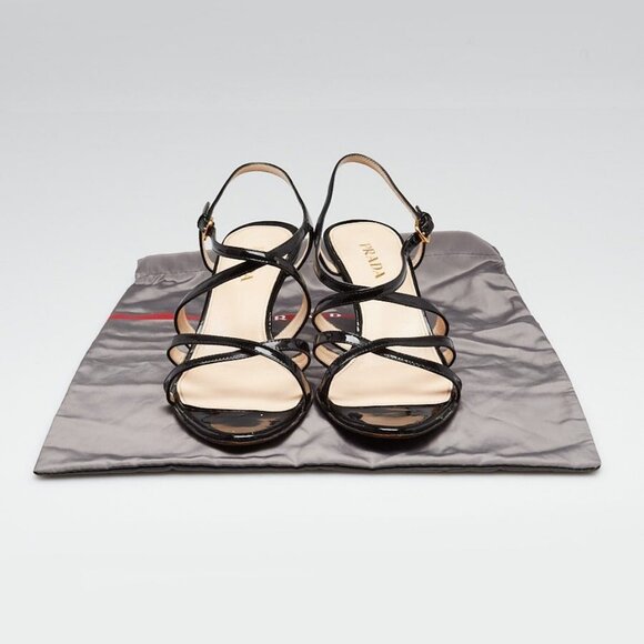 Prada Black Vitello Shine Strappy Leather Open-Toe Sandals Size 6.5/37 - Picture 5 of 5